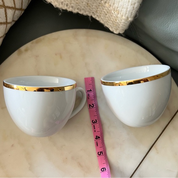 WILLIAMS SONOMA Brasserie JAPAN Gold Band PORCELAIN Tea Coffee Cups SET of 2 - Picture 6 of 16